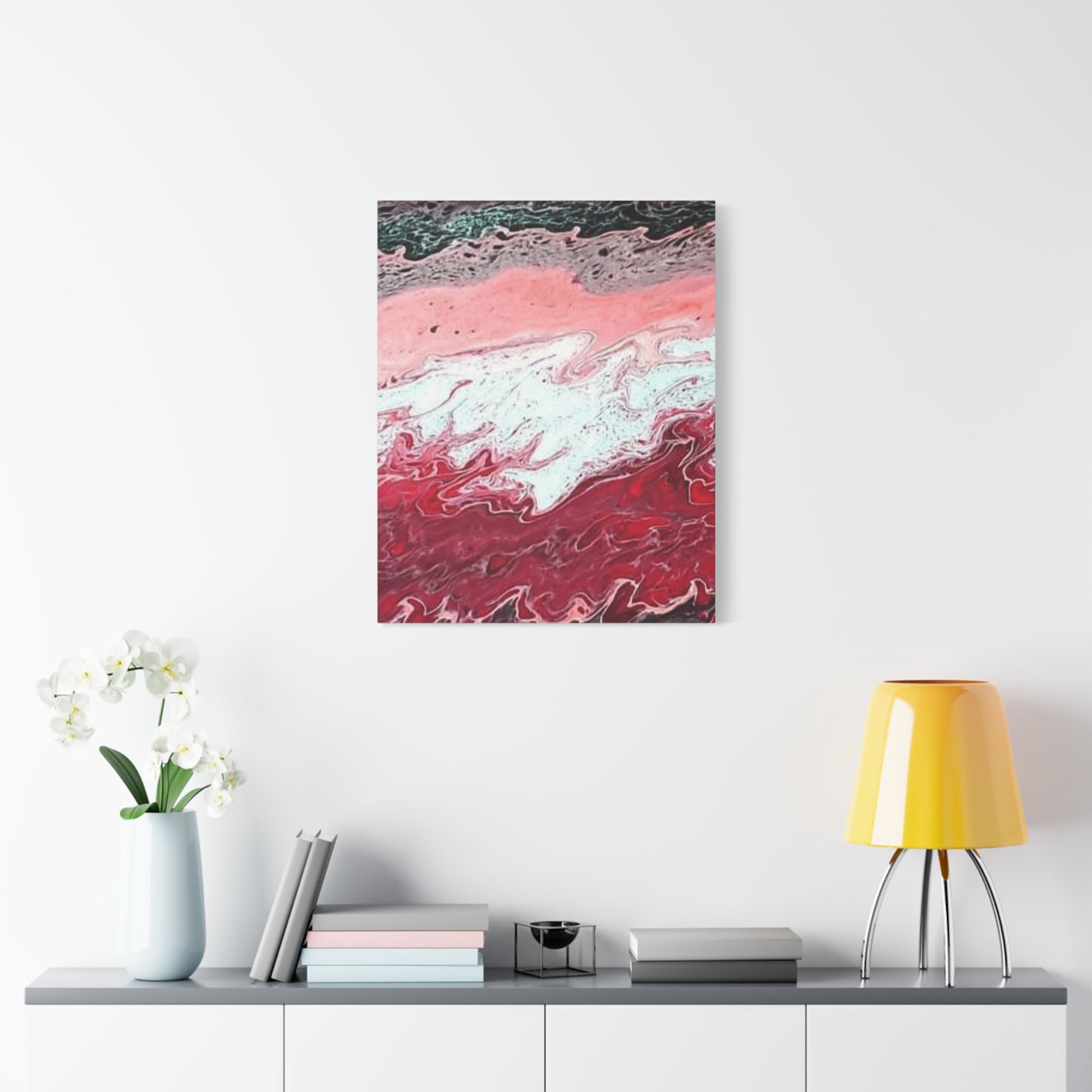 Abstract Pink & Red Fluid Art Canvas — Matte Stretched Wall Art