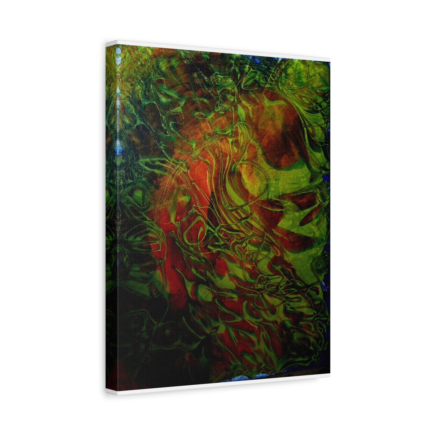 Abstract Green & Red Fluid Art Canvas Print