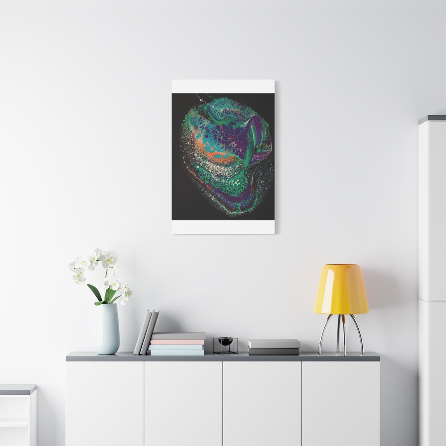 Abstract Fluid Art Canvas Print — Teal, Purple & Gold Swirl Matte Stretched Wall Art