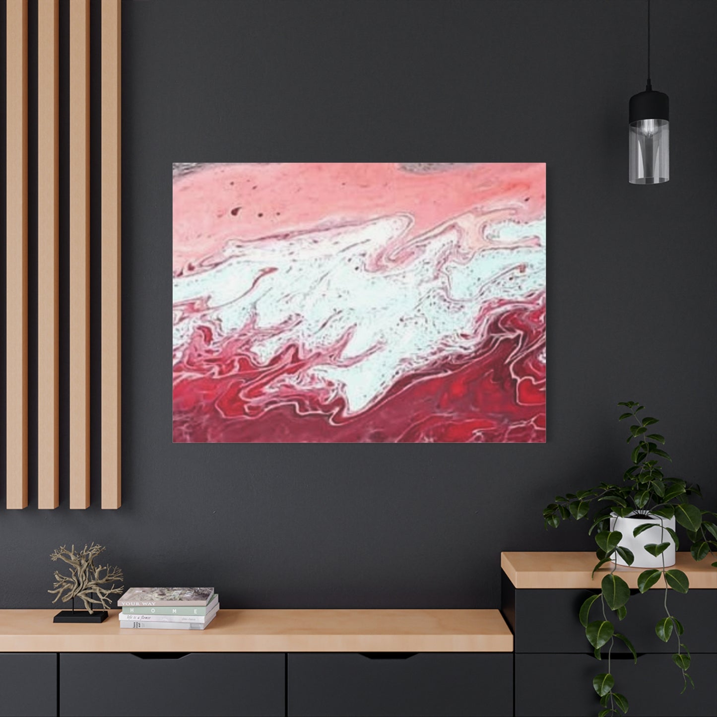 Abstract Pink & Red Fluid Art Canvas — Matte Stretched Wall Art