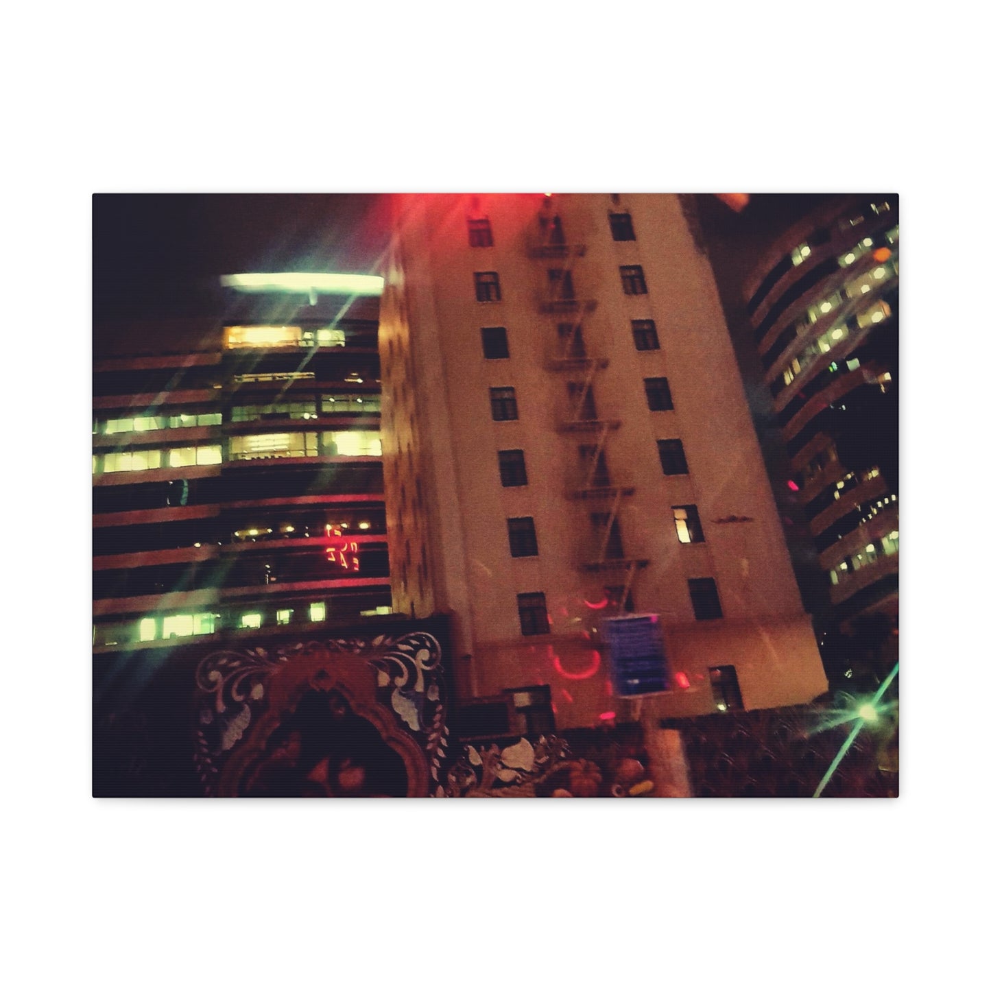Hotel DeAnza - City Nightscape Canvas Print — Urban Street Art Building Matte Stretched 1.25"