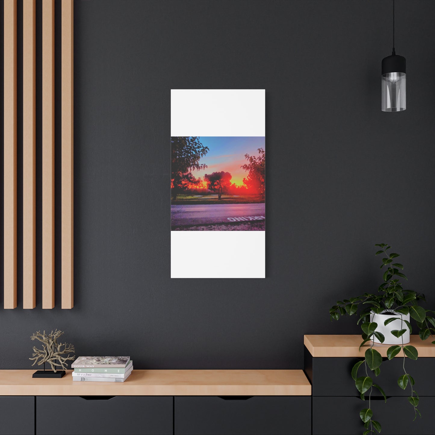 4th green @muni - Sunset Park Matte Canvas Print — Vibrant Red & Orange Landscape Wall Art