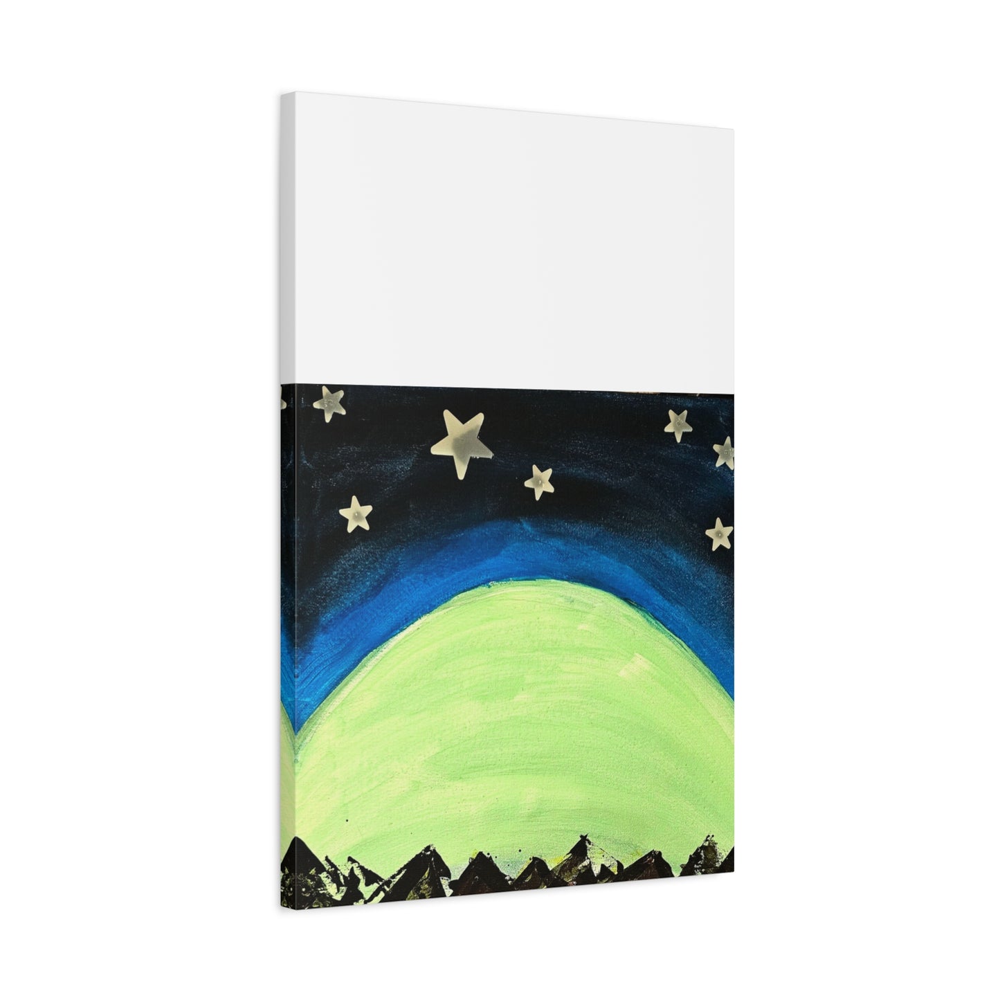 Green Moonrise Canvas Wall Art – Mountain Silhouette Nightscape