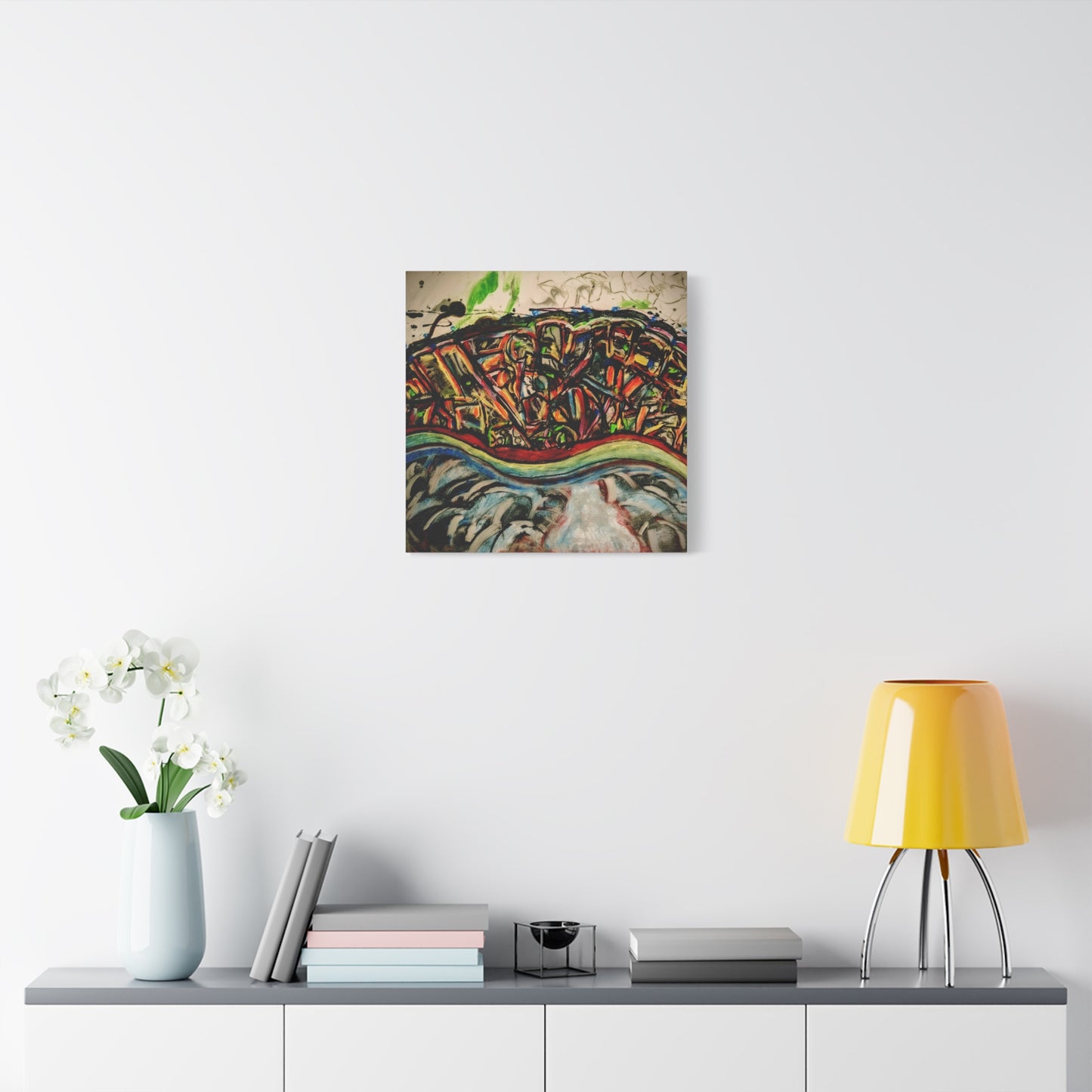 Acrylic_inequalities - Abstract Coastal Cityscape Canvas — Vibrant Ocean Wave Wall Art