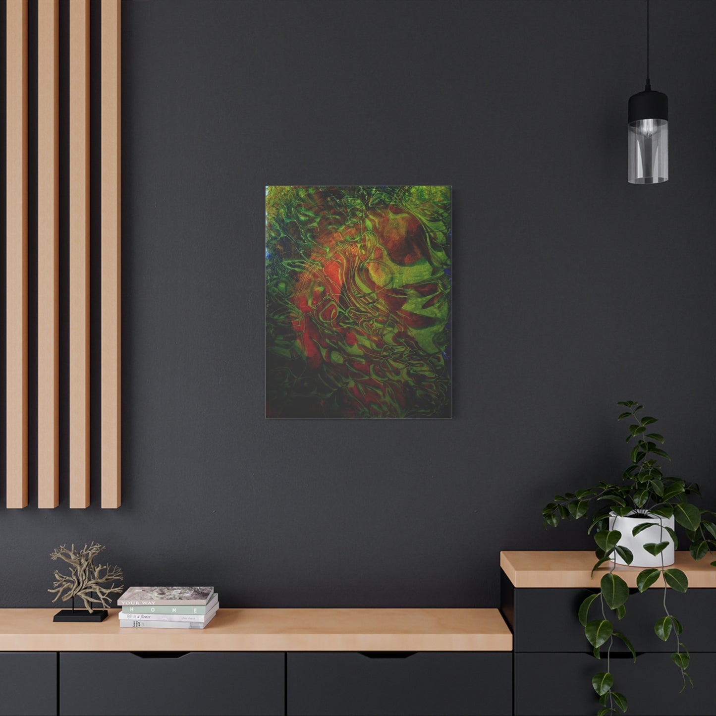 Abstract Green & Red Fluid Art Canvas Print