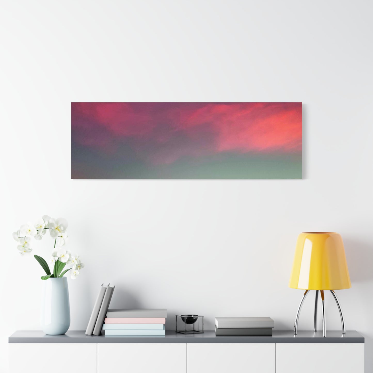 pink sky at morning - Horizon Matte Canvas Print — Vibrant Pink & Teal Sky Wall Art, Stretched 1.25"