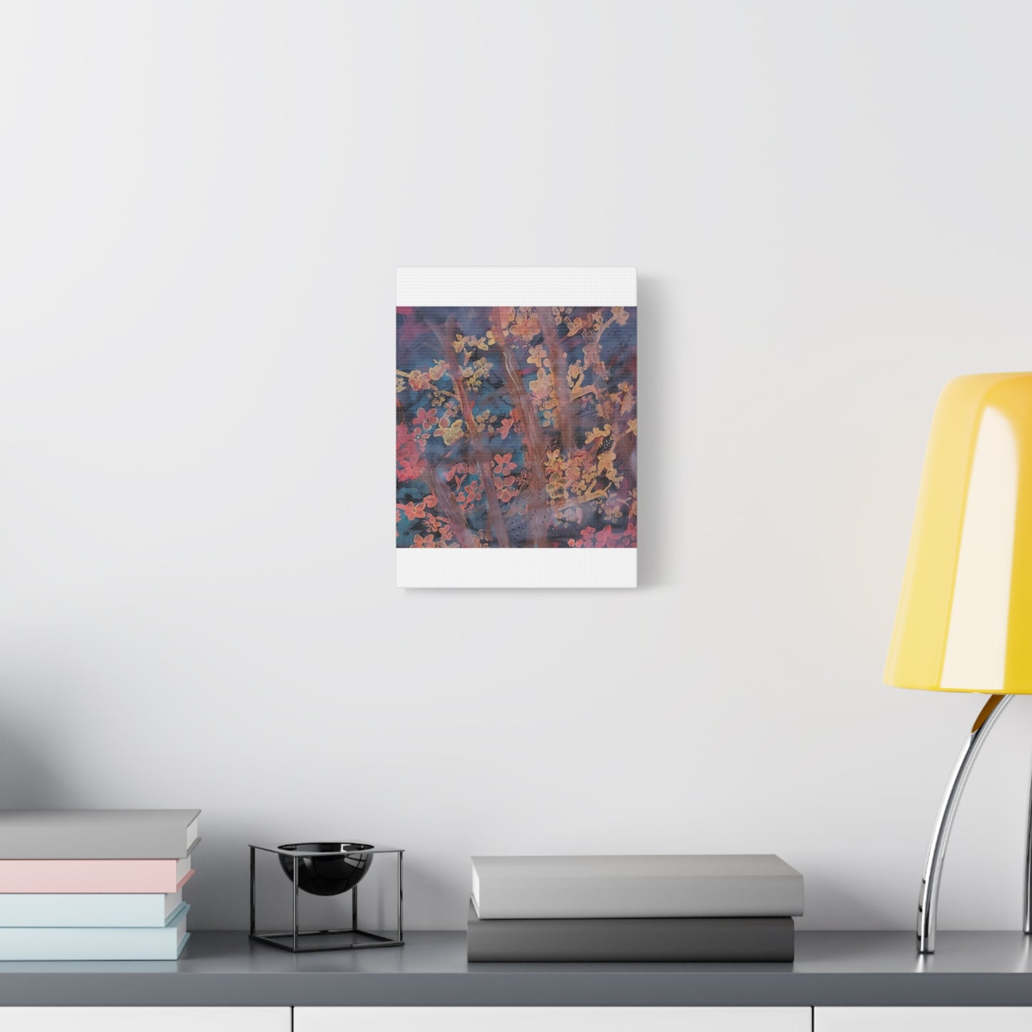 Abstract Floral Canvas Print — Moody Pink & Blue Stretched Wall Art