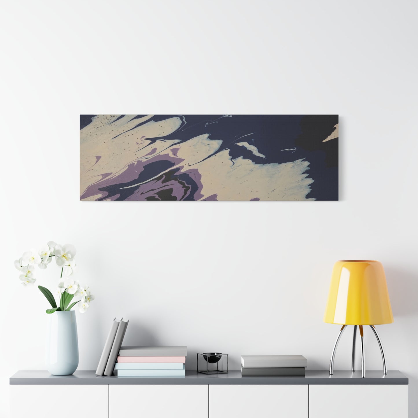Abstract Navy & Lavender Wave Matte Stretched Canvas (1.25")