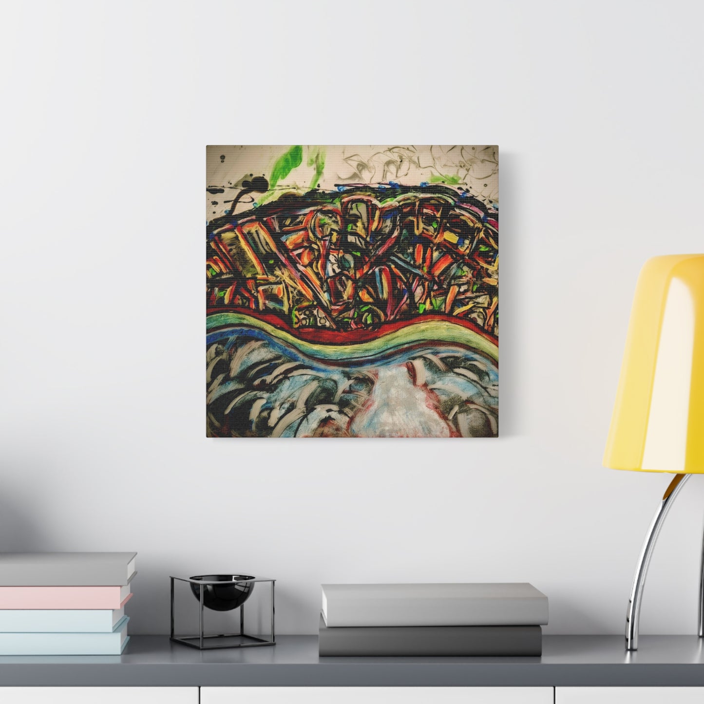 Acrylic_inequalities - Abstract Coastal Cityscape Canvas — Vibrant Ocean Wave Wall Art