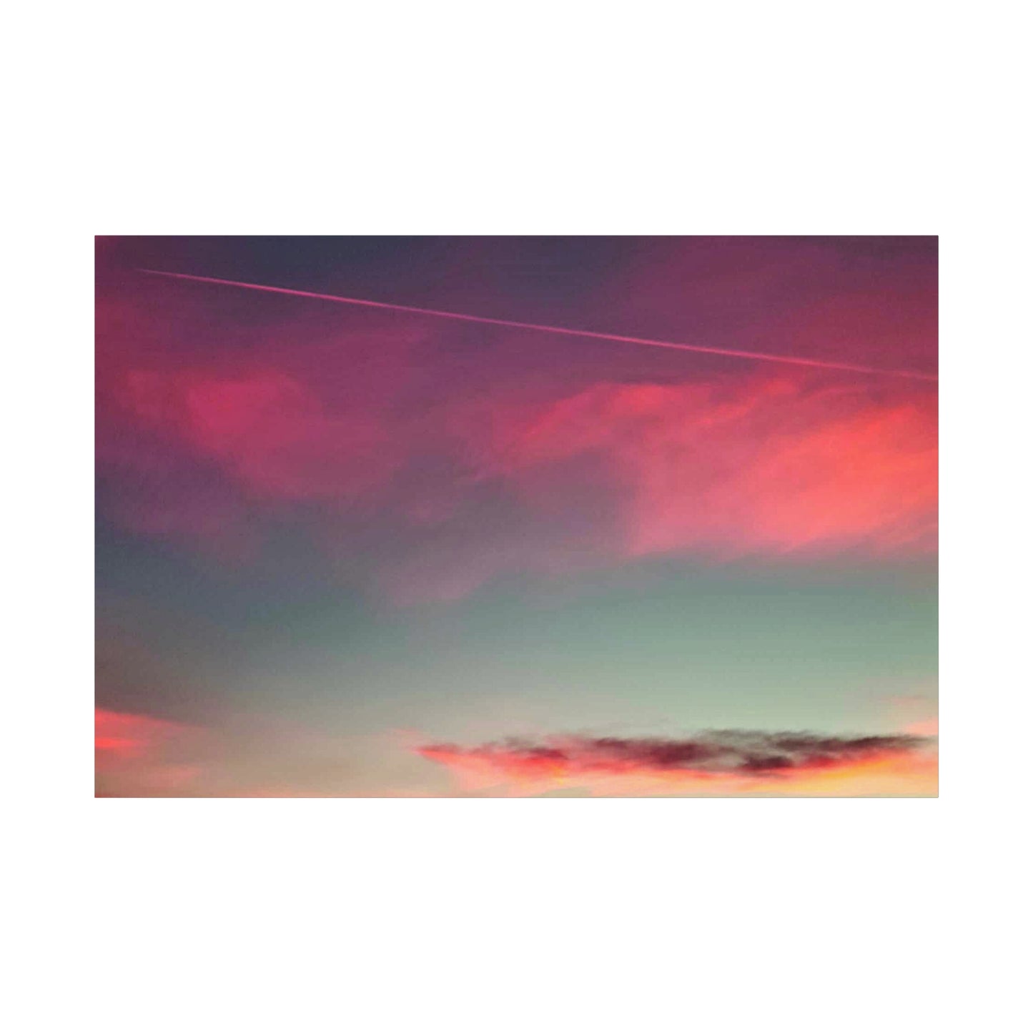 pink sky at morning - Horizon Matte Canvas Print — Vibrant Pink & Teal Sky Wall Art, Stretched 1.25"