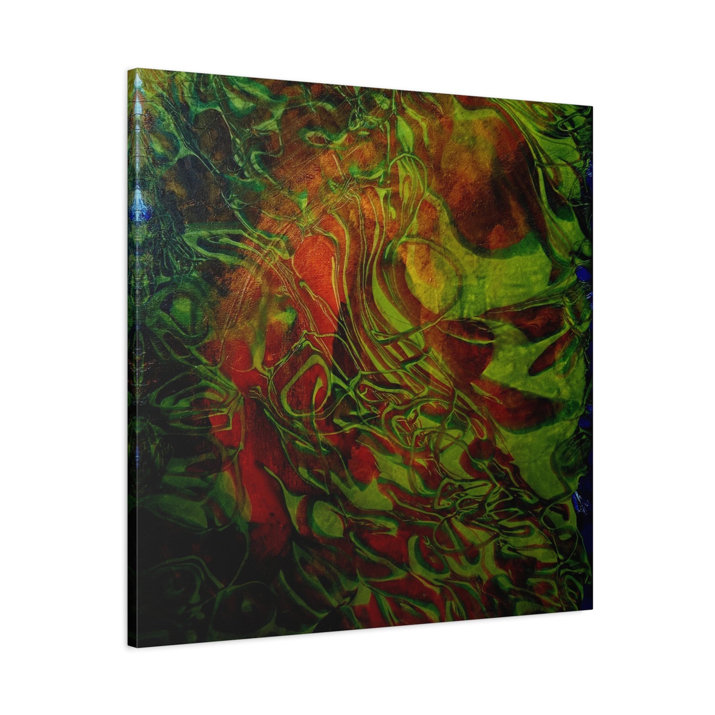 Abstract Green & Red Fluid Art Canvas Print
