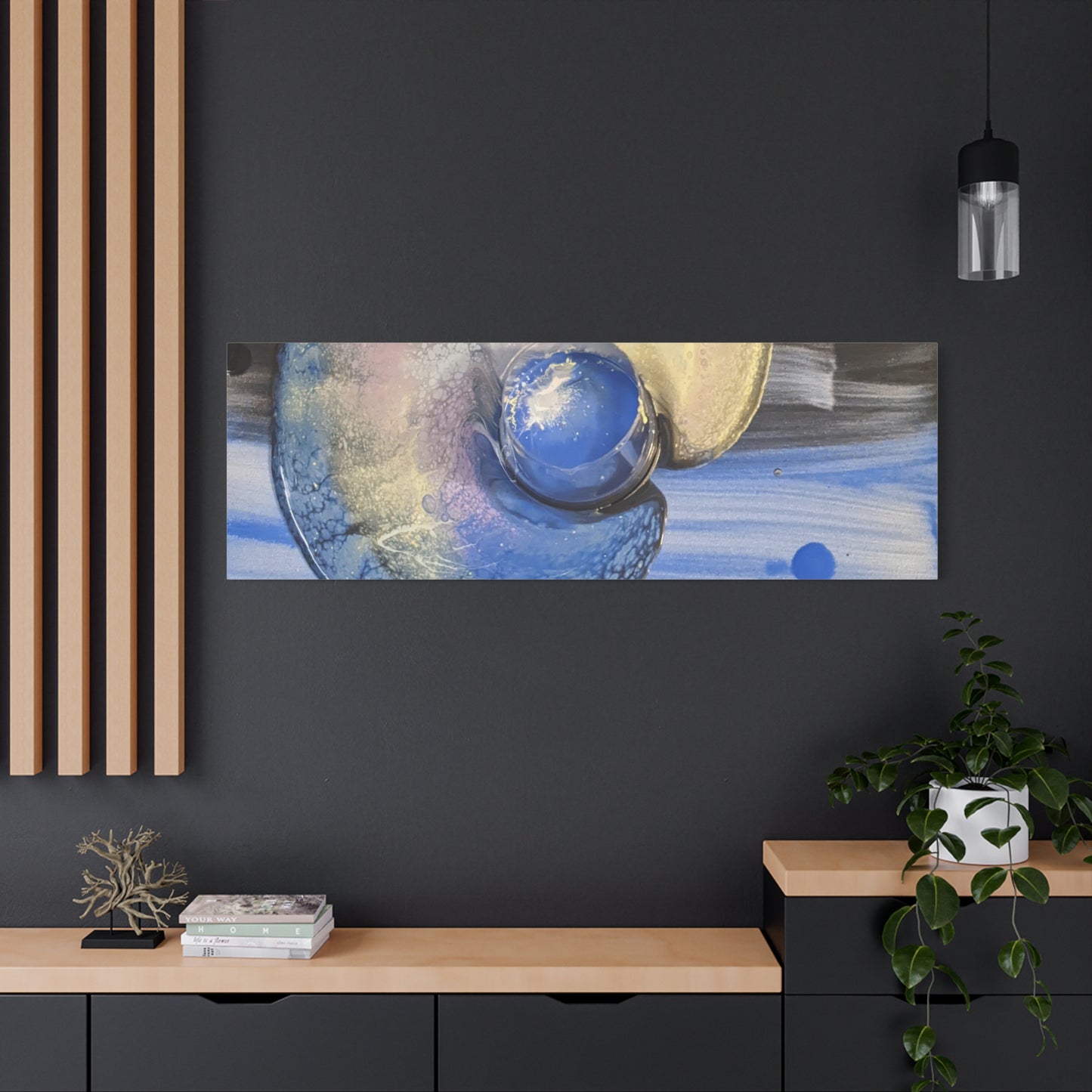 the nautilus - Abstract Blue Spiral Matte Canvas Art - Nautical Coastal Wall Decor