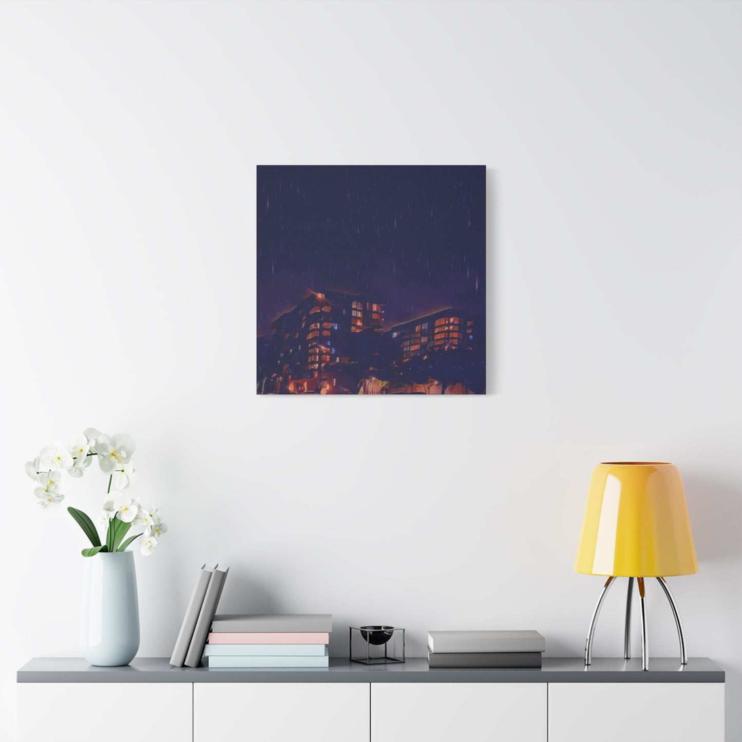 Neon Percipitation @ night - Canvas Print — Moody Urban Wall Art
