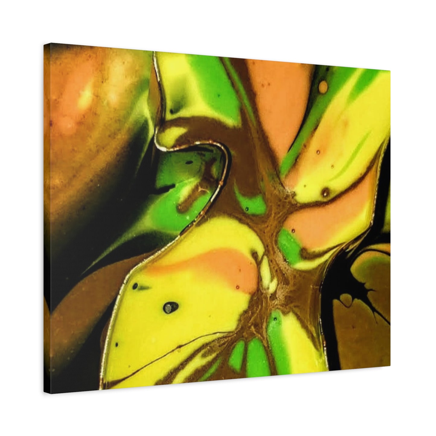 Abstract Green & Gold Fluid Art Matte Canvas Print (Stretched)