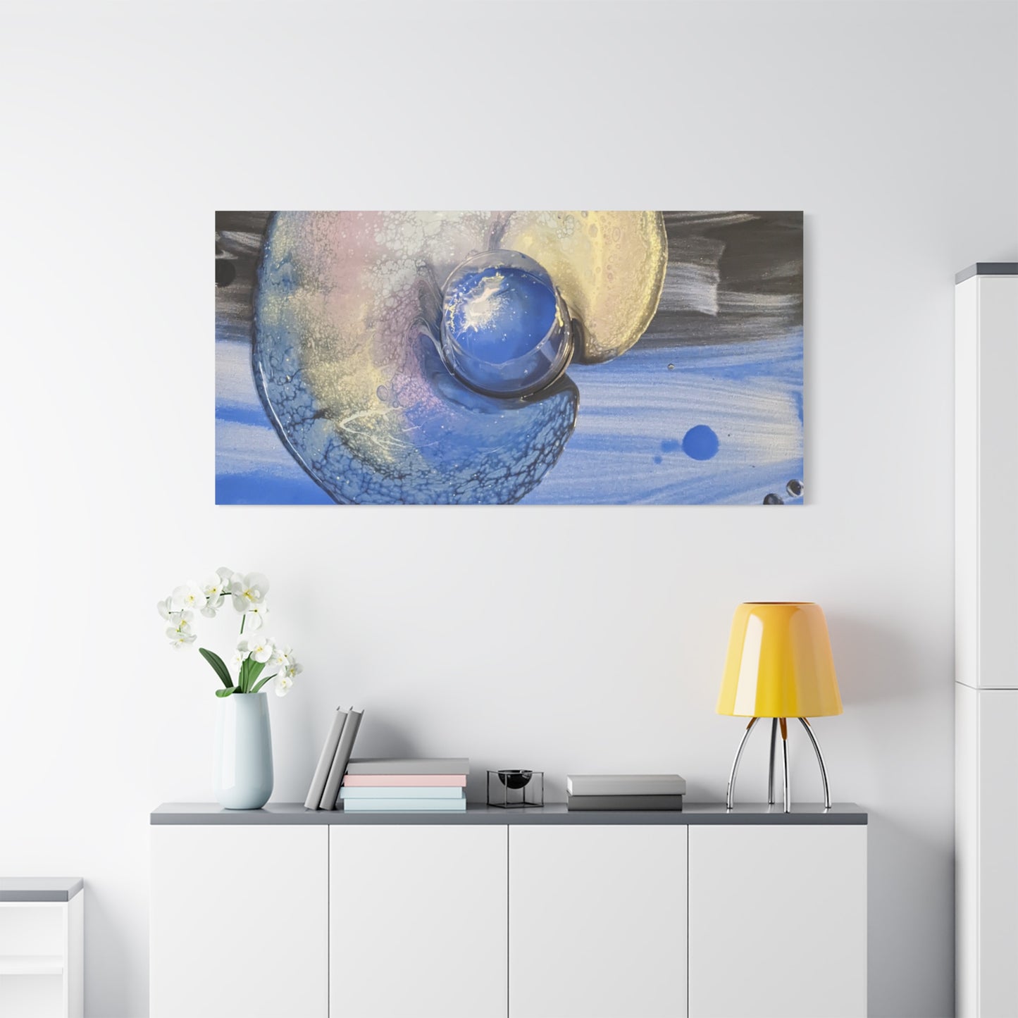 the nautilus - Abstract Blue Spiral Matte Canvas Art - Nautical Coastal Wall Decor