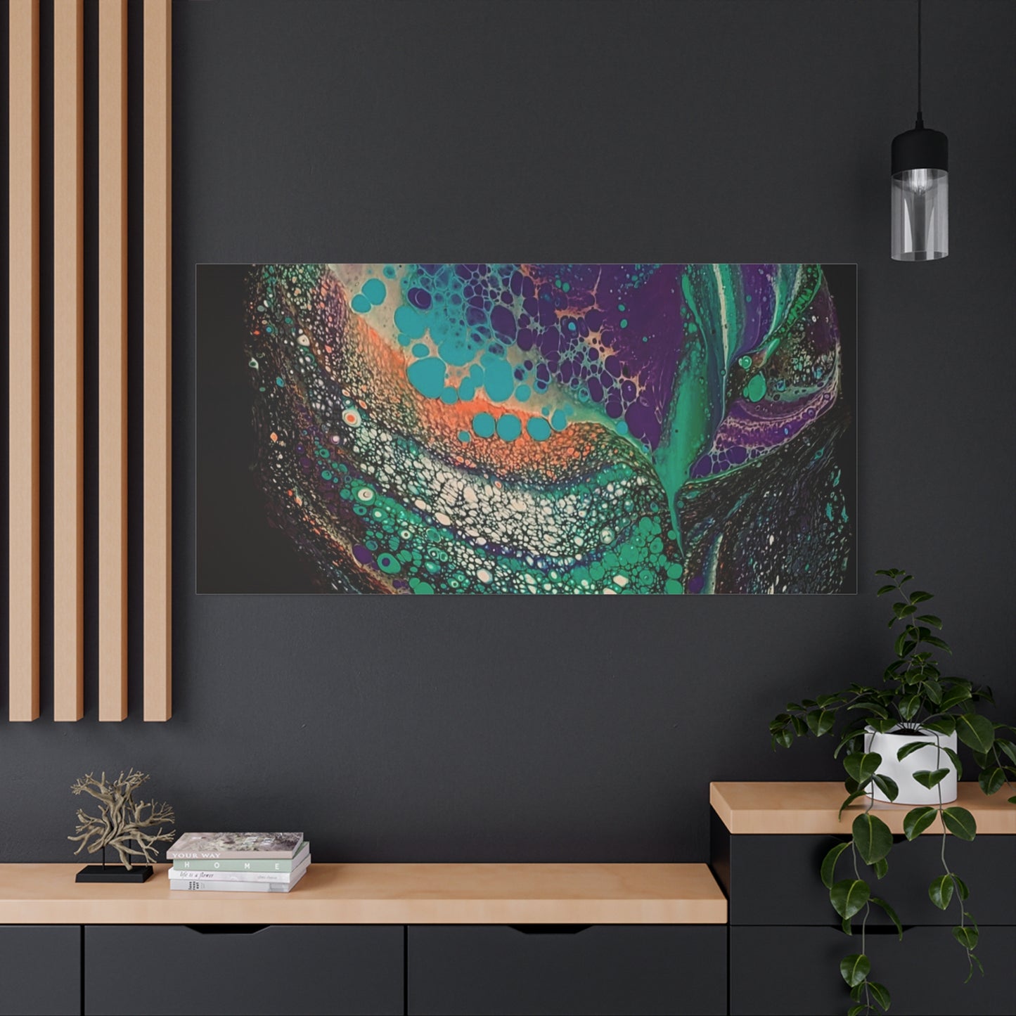 Abstract Fluid Art Canvas Print — Teal, Purple & Gold Swirl Matte Stretched Wall Art