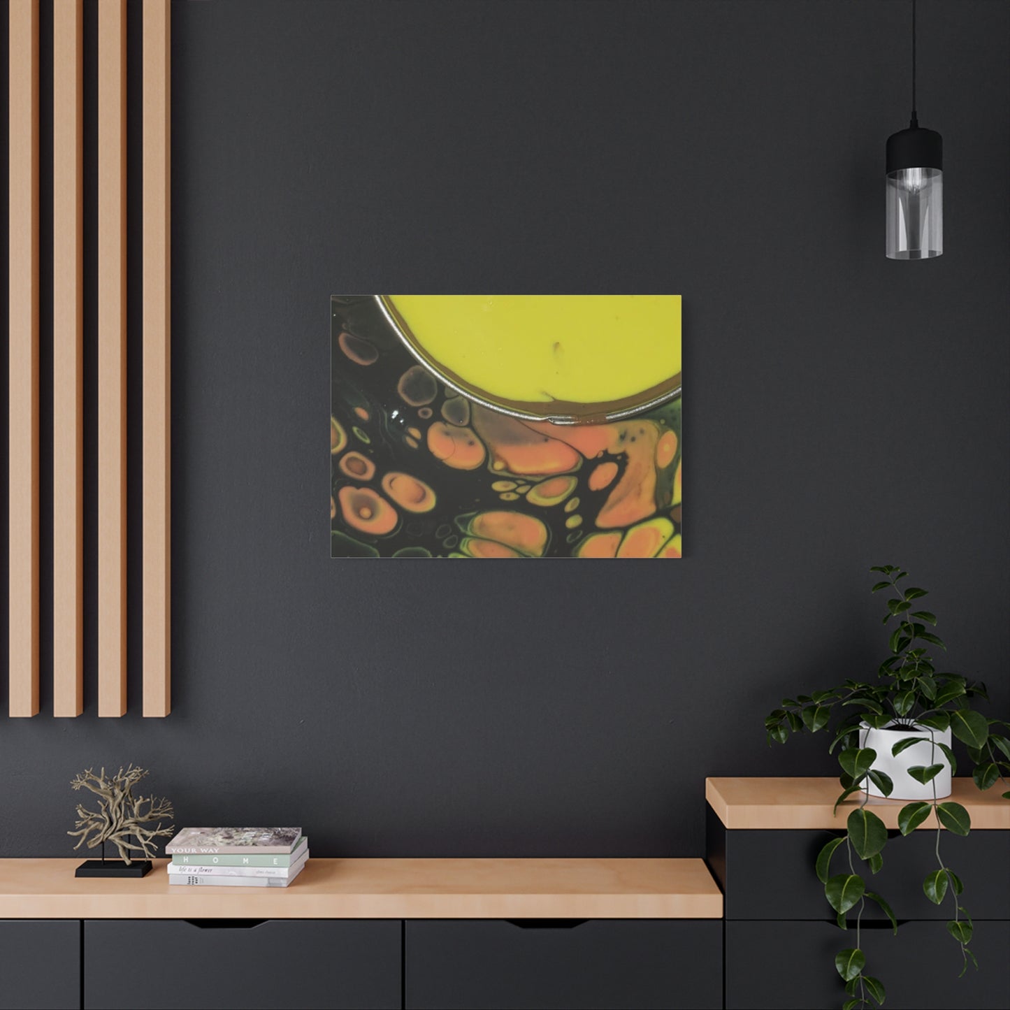 Abstract Fluid Art Canvas Print — Yellow & Black Cell Pour