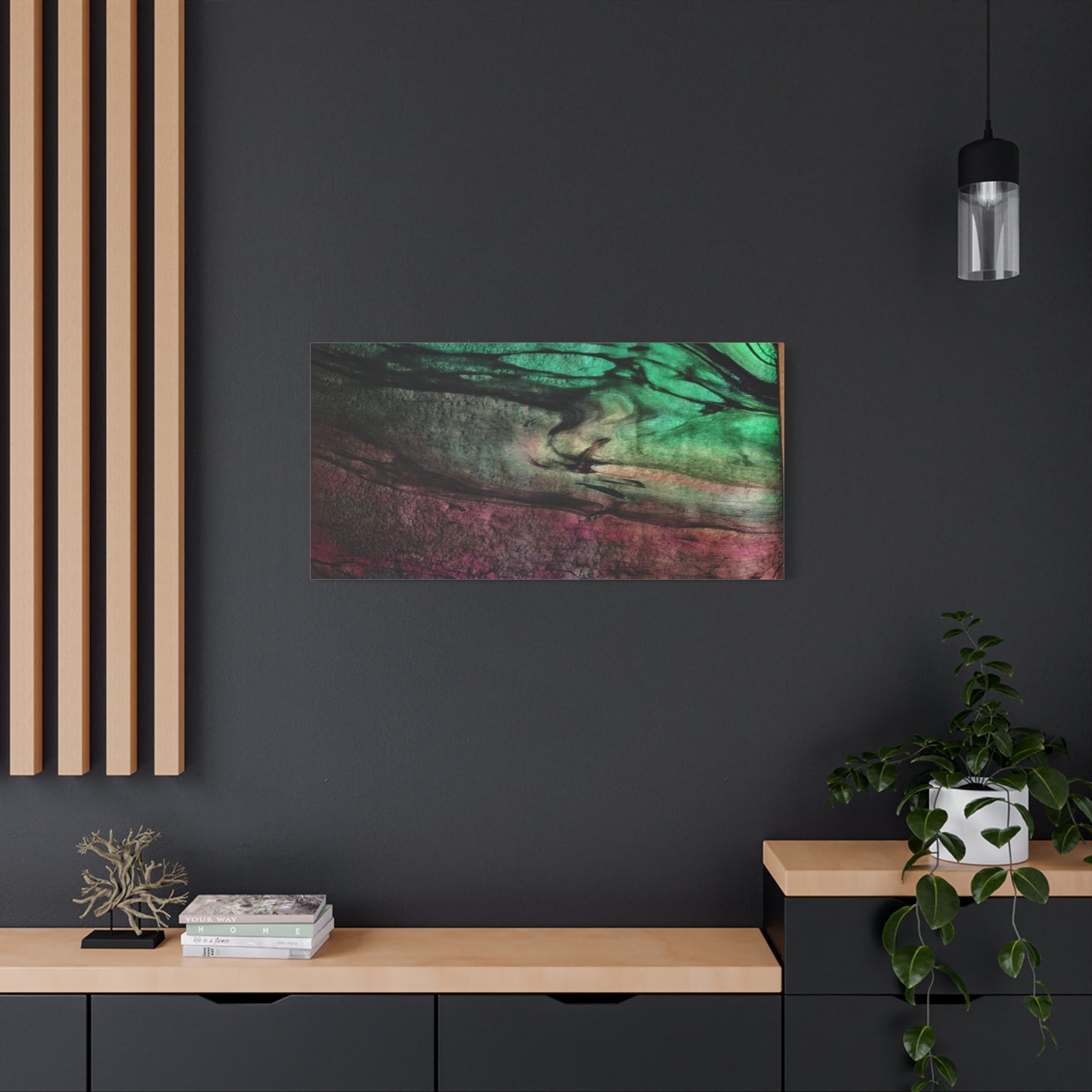 flame tempered pour - Abstract Teal & Magenta Canvas Wall Art — Matte Stretched 1.25"