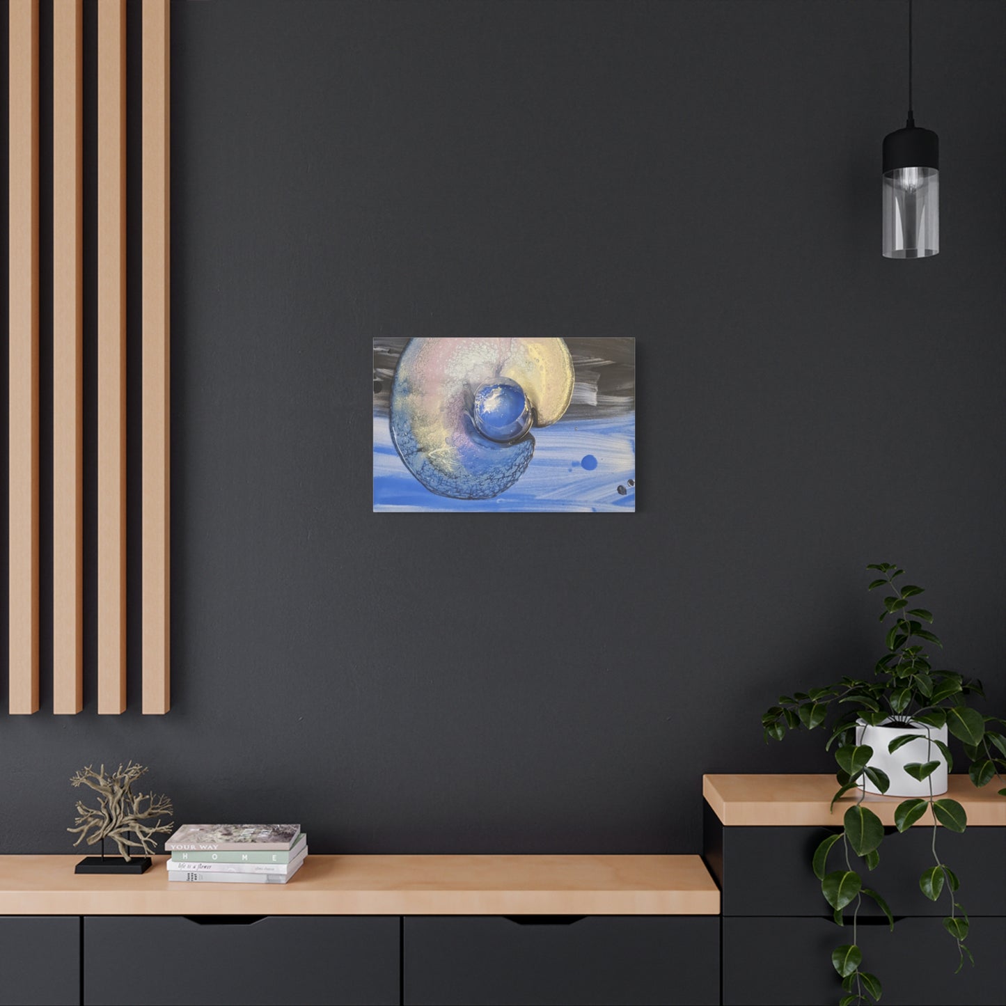 the nautilus - Abstract Blue Spiral Matte Canvas Art - Nautical Coastal Wall Decor