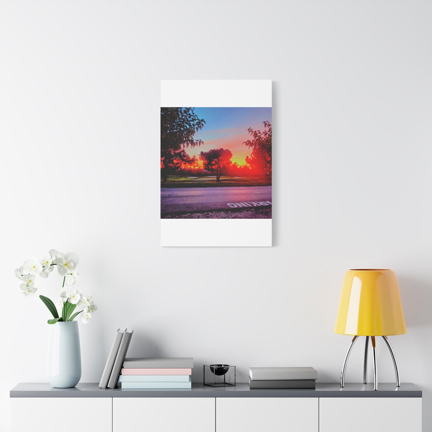 4th green @muni - Sunset Park Matte Canvas Print — Vibrant Red & Orange Landscape Wall Art