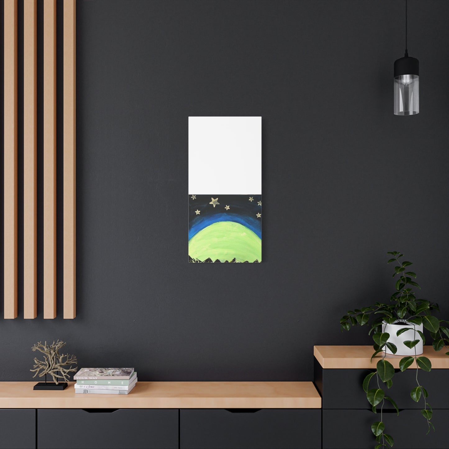 Green Moonrise Canvas Wall Art – Mountain Silhouette Nightscape