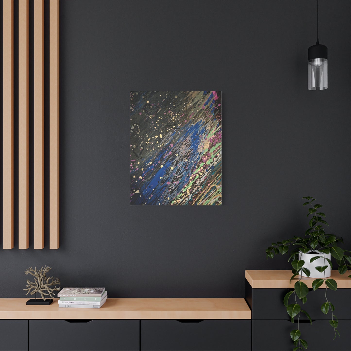 Abstract Splatter Matte Canvas Print — Colorful Fluid Art Wall Decor, Stretched 1.25"
