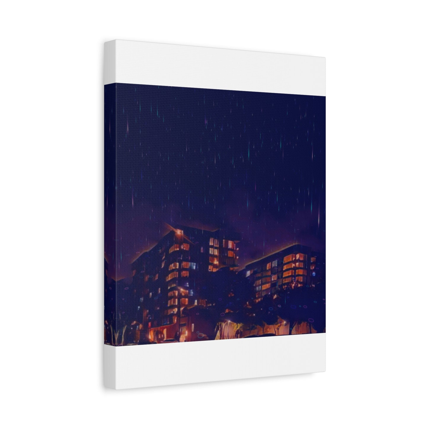 Neon Percipitation @ night - Canvas Print — Moody Urban Wall Art