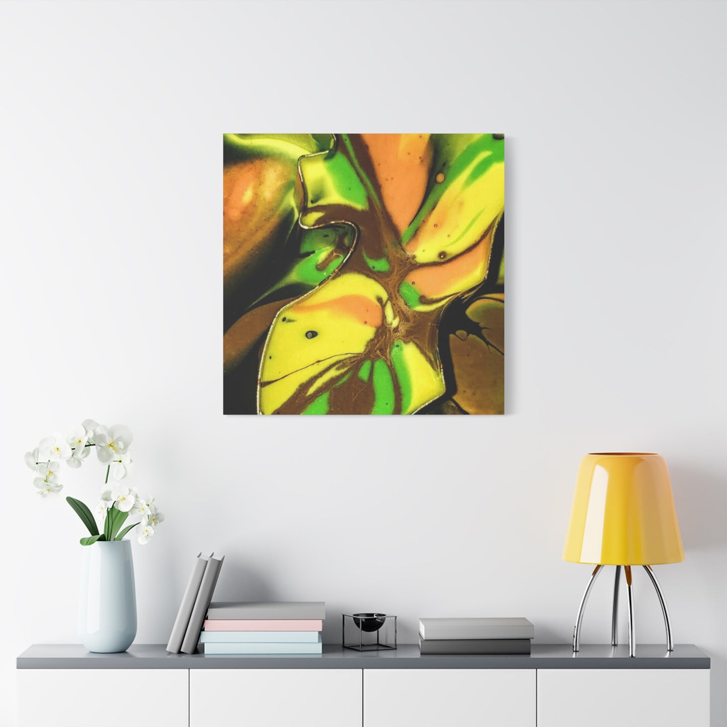 Abstract Green & Gold Fluid Art Matte Canvas Print (Stretched)