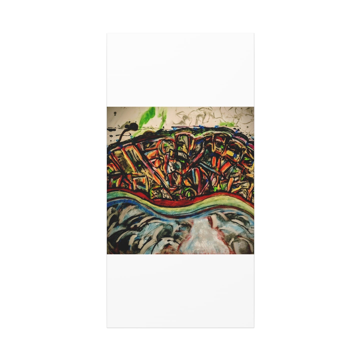 Acrylic_inequalities - Abstract Coastal Cityscape Canvas — Vibrant Ocean Wave Wall Art