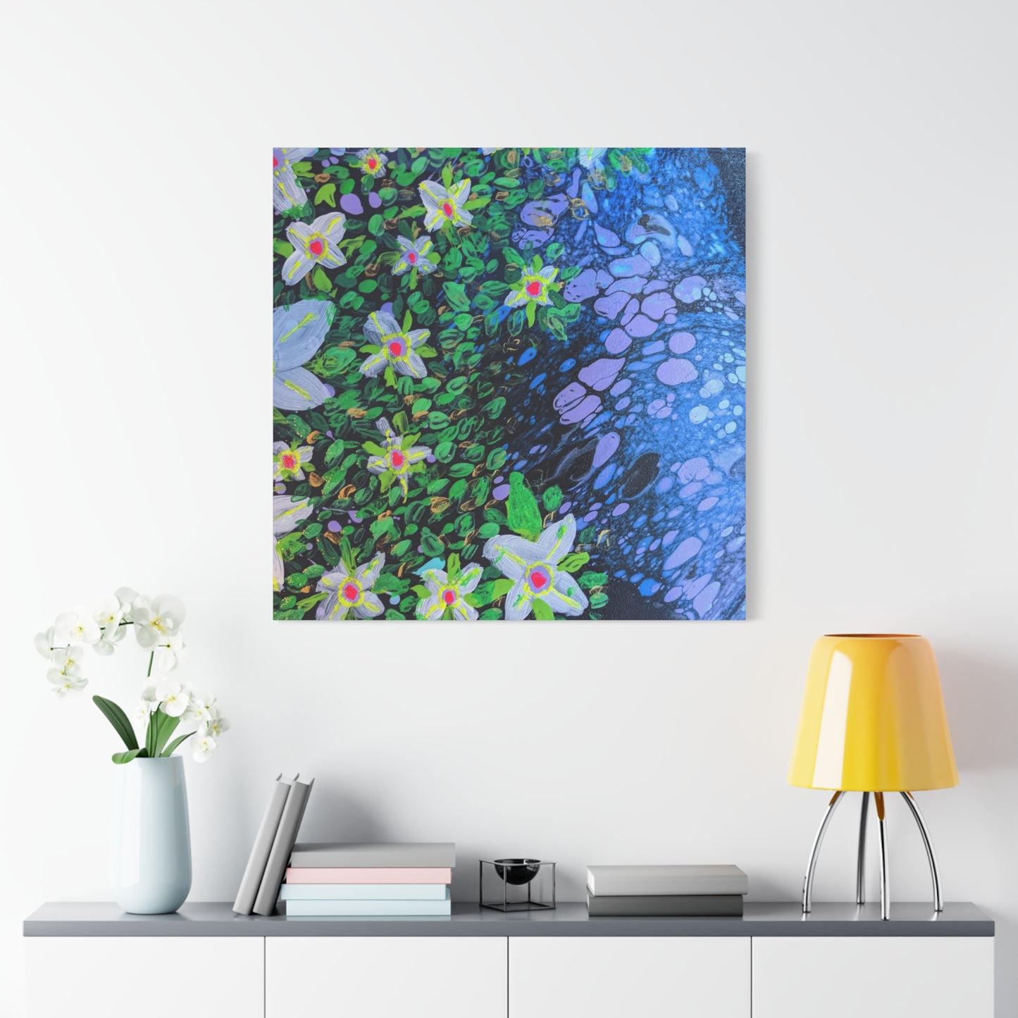 Floetrol&Flowers -  Reef Matte Canvas Wall Art — Blue & Green Abstract Flower Painting