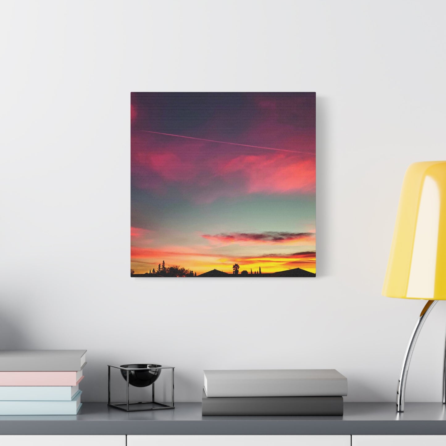 pink sky at morning - Horizon Matte Canvas Print — Vibrant Pink & Teal Sky Wall Art, Stretched 1.25"