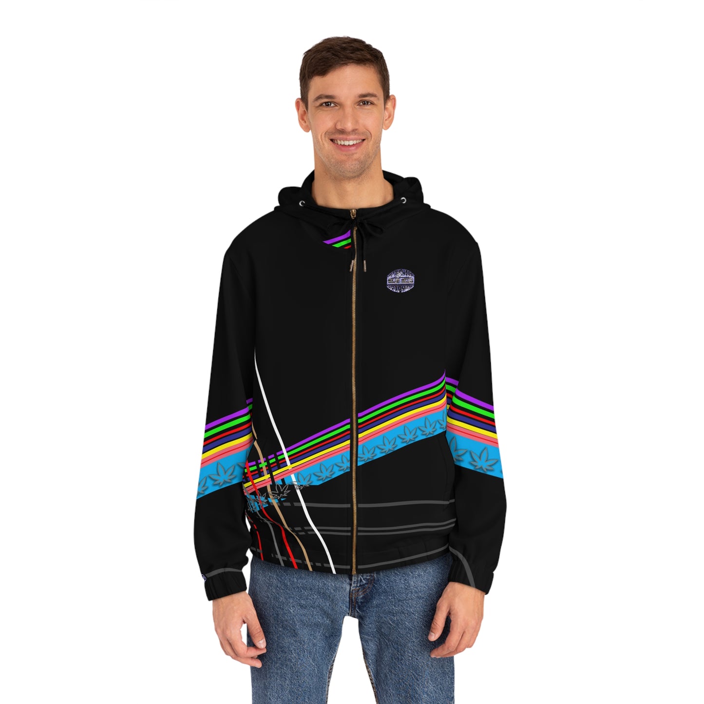 Men's Diagonal Rainbow Stripe Full-Zip Hoodie