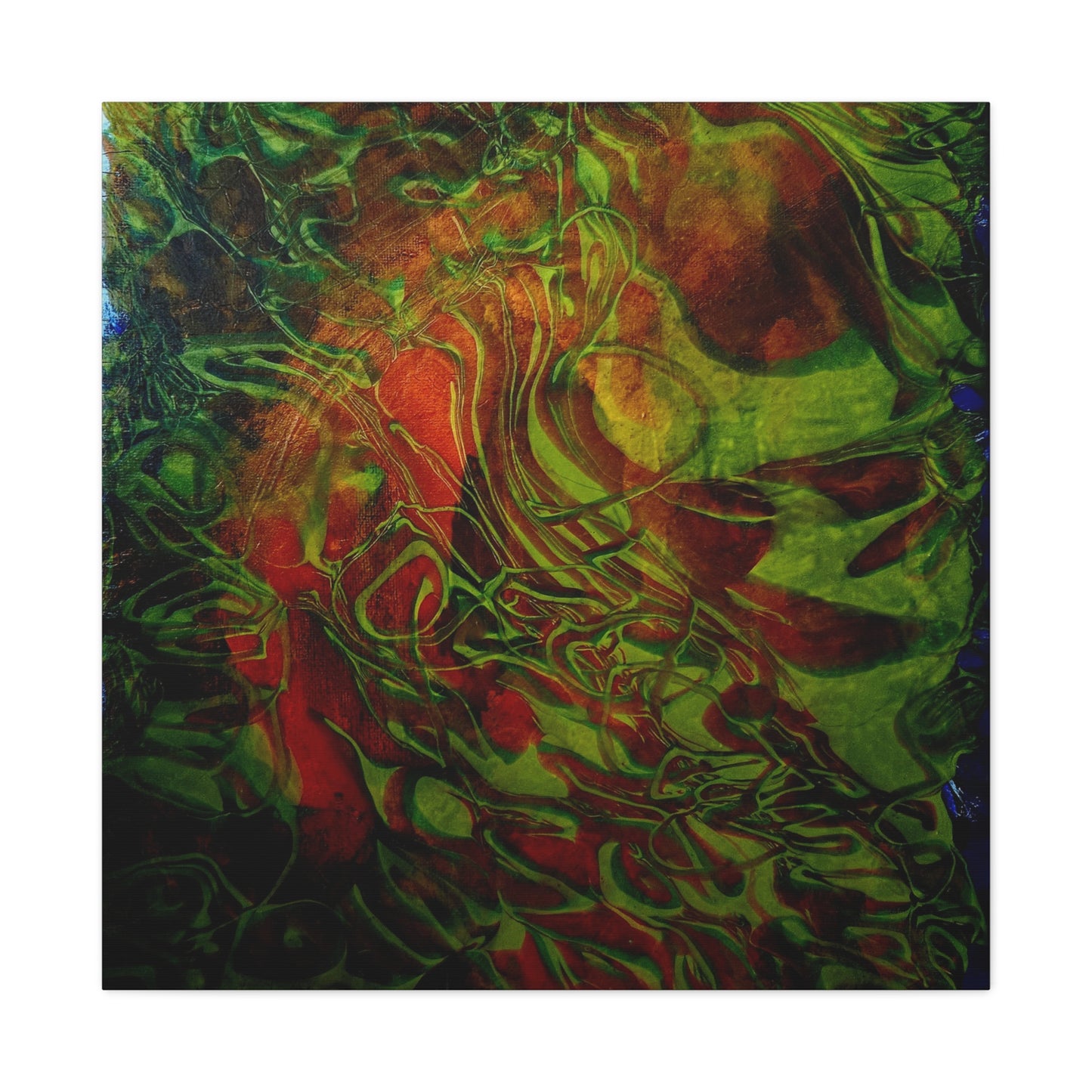 Abstract Green & Red Fluid Art Canvas Print