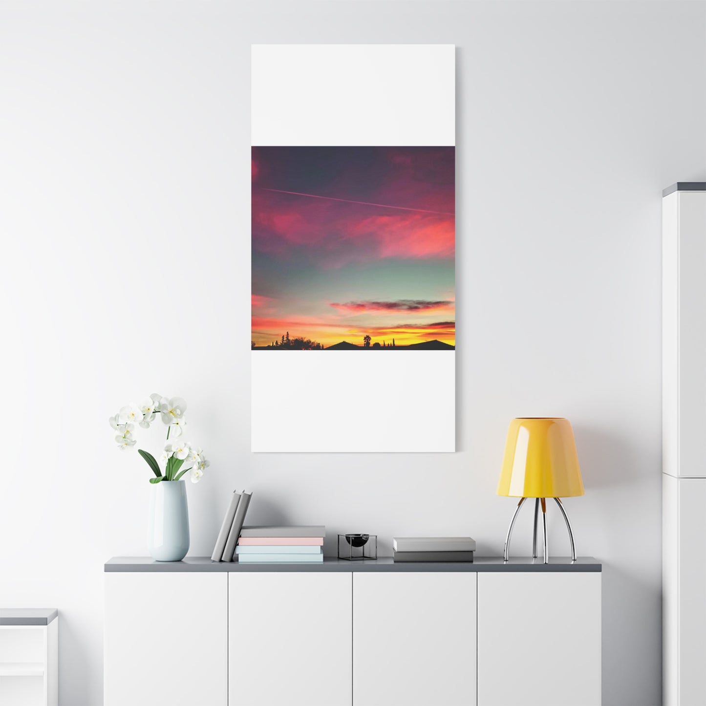 pink sky at morning - Horizon Matte Canvas Print — Vibrant Pink & Teal Sky Wall Art, Stretched 1.25"