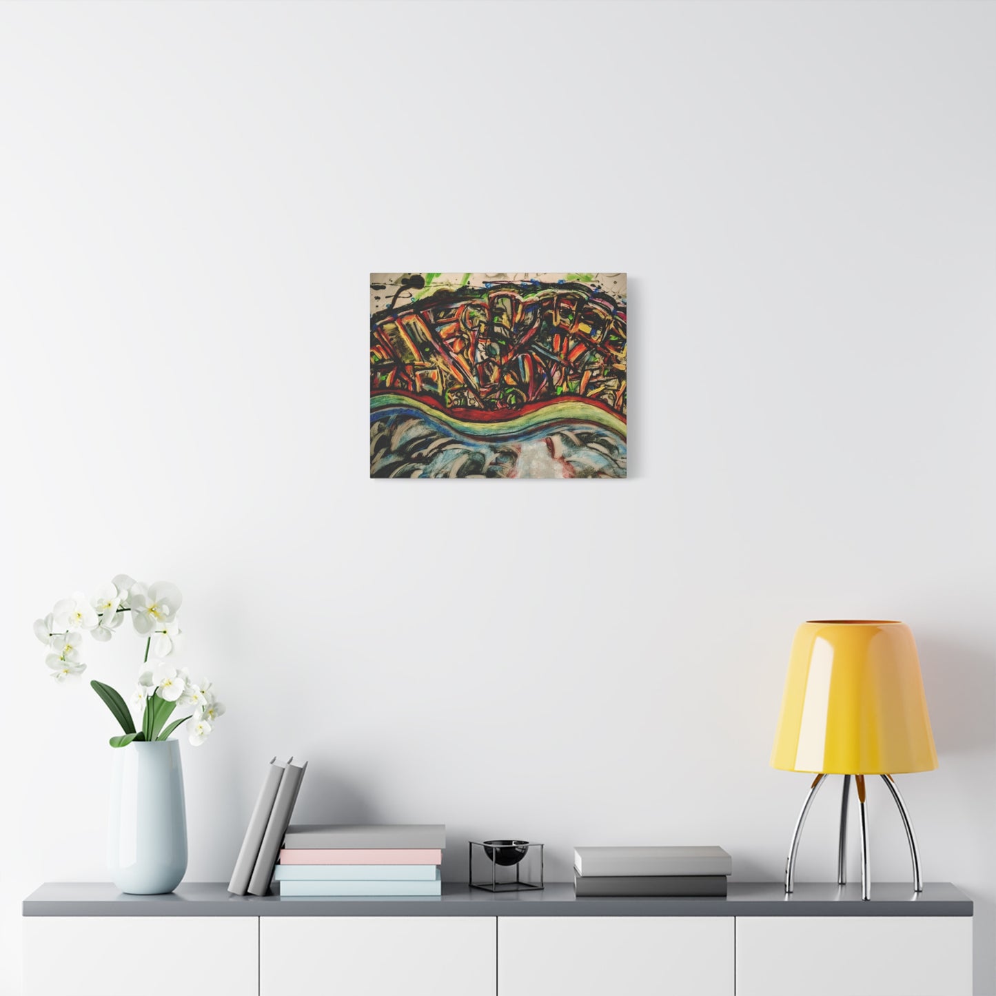 Acrylic_inequalities - Abstract Coastal Cityscape Canvas — Vibrant Ocean Wave Wall Art