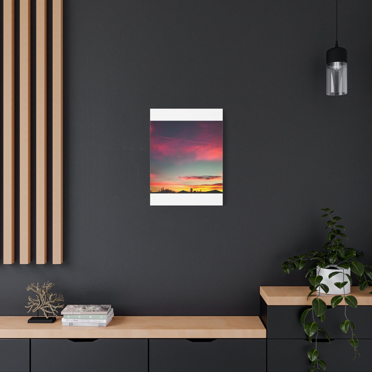 pink sky at morning - Horizon Matte Canvas Print — Vibrant Pink & Teal Sky Wall Art, Stretched 1.25"