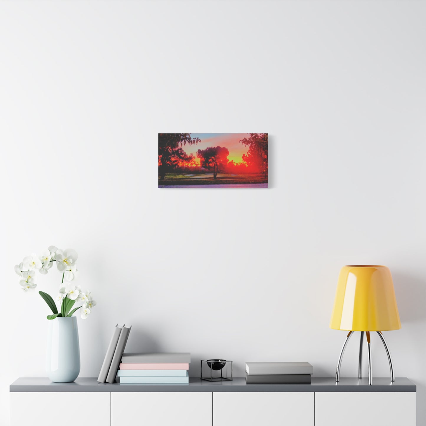 4th green @muni - Sunset Park Matte Canvas Print — Vibrant Red & Orange Landscape Wall Art