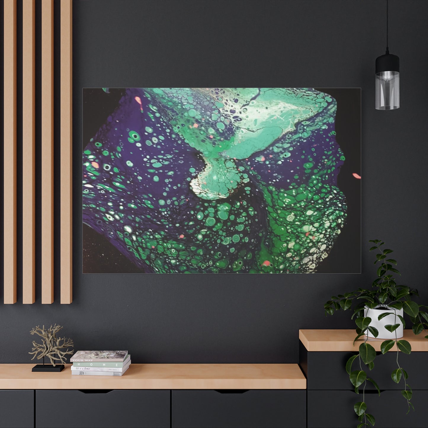 Abstract Green & Teal Fluid Art Canvas Print - Matte Stretched Wall Art