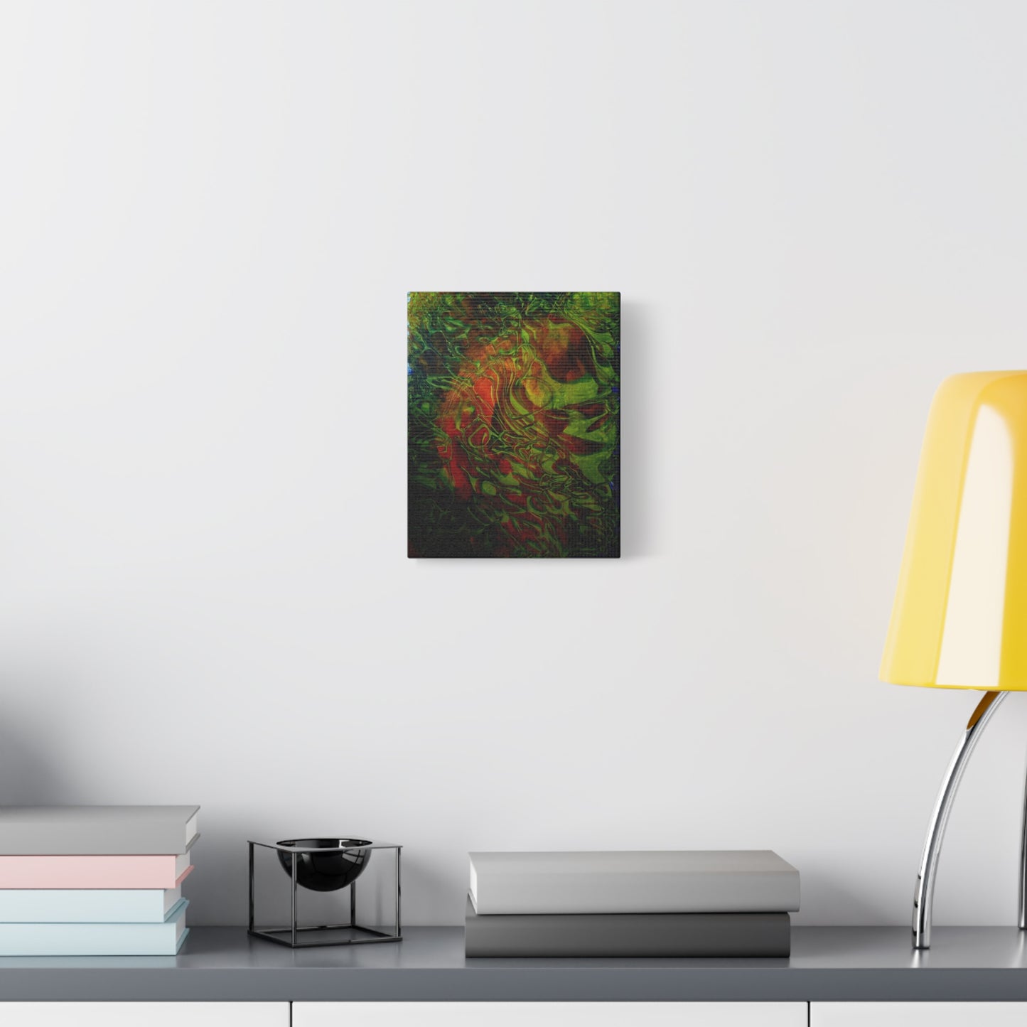 Abstract Green & Red Fluid Art Canvas Print