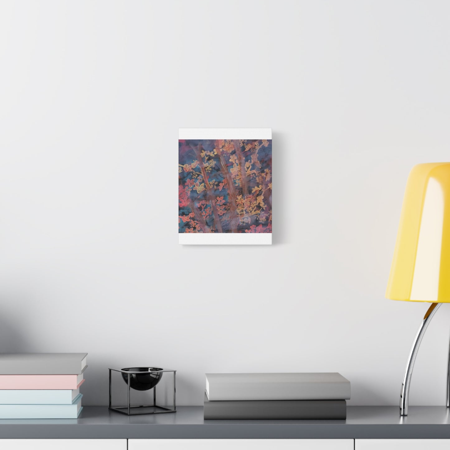 Abstract Floral Canvas Print — Moody Pink & Blue Stretched Wall Art