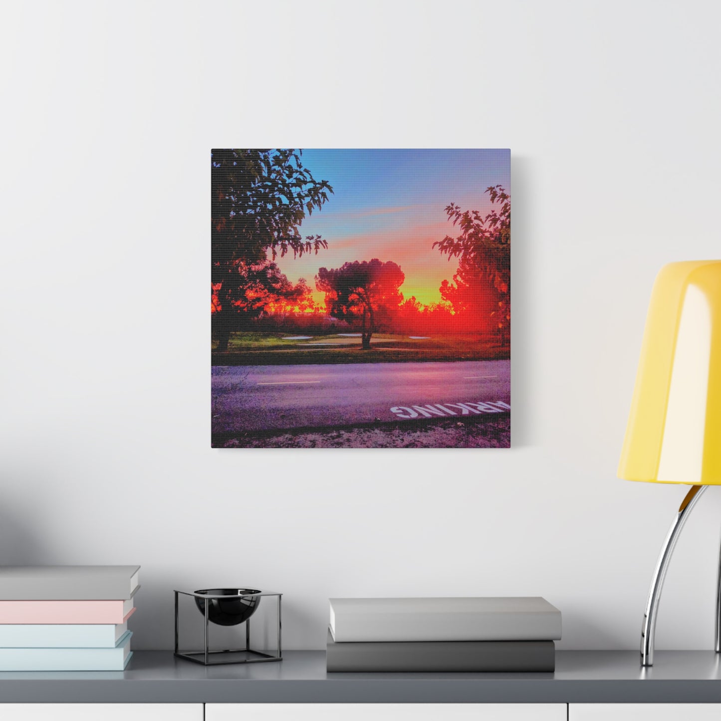 4th green @muni - Sunset Park Matte Canvas Print — Vibrant Red & Orange Landscape Wall Art