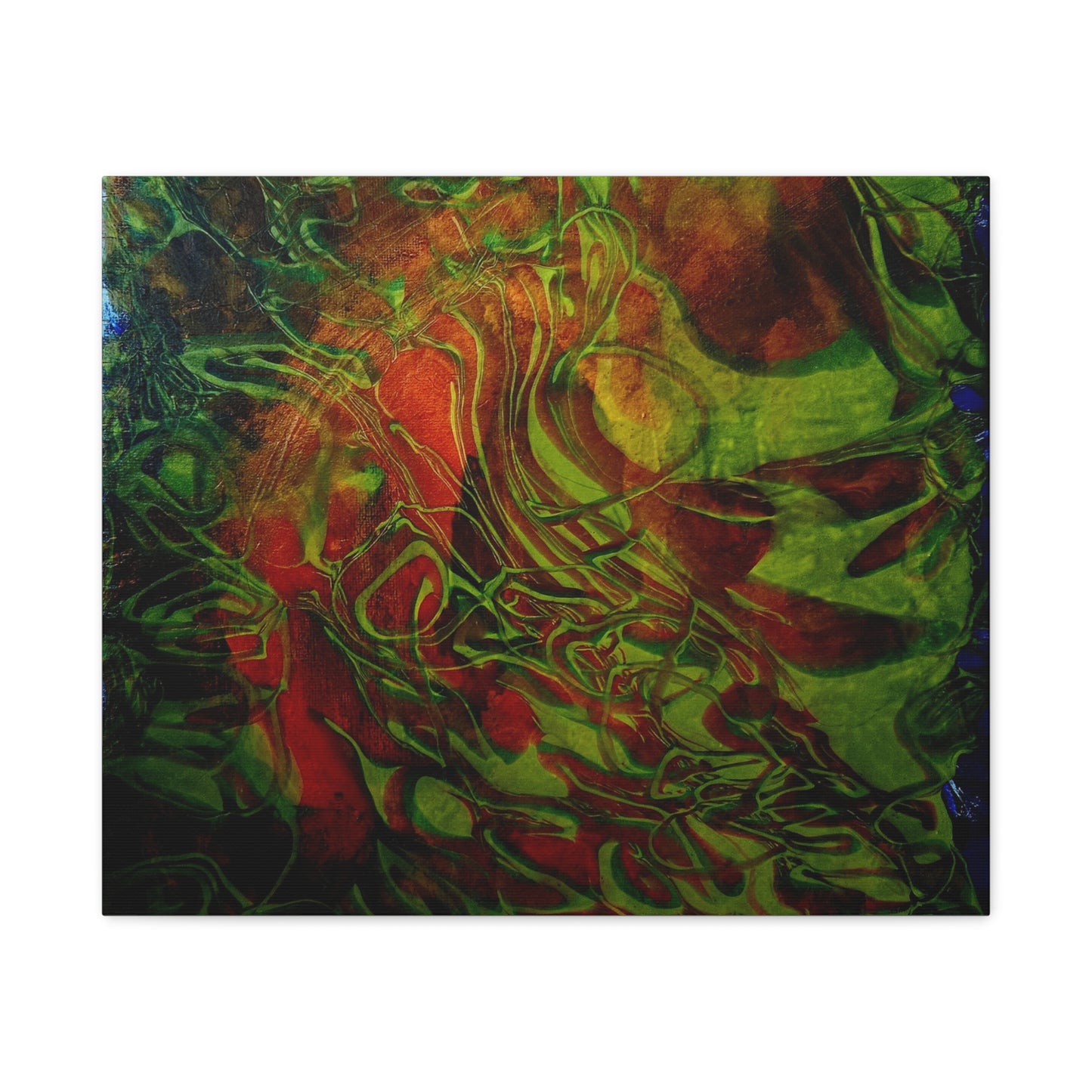 Abstract Green & Red Fluid Art Canvas Print