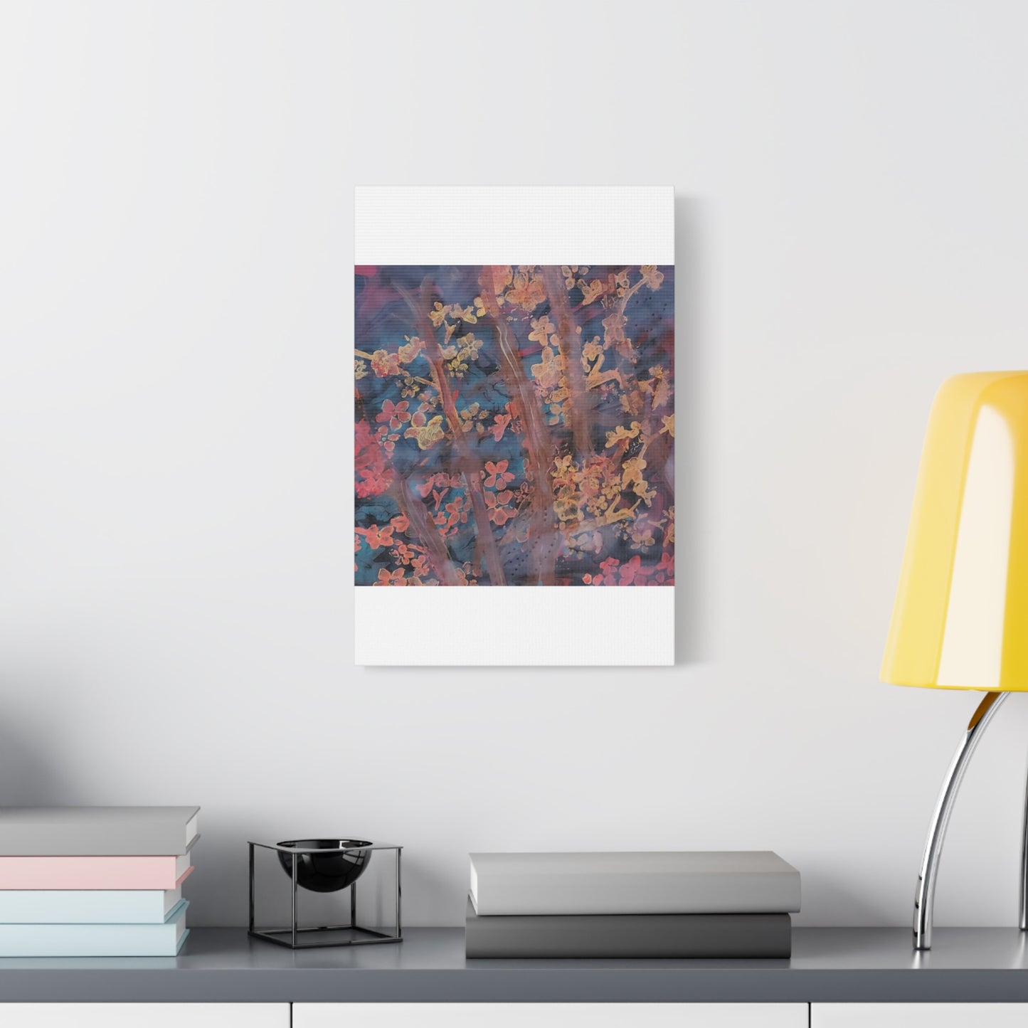 Abstract Floral Canvas Print — Moody Pink & Blue Stretched Wall Art