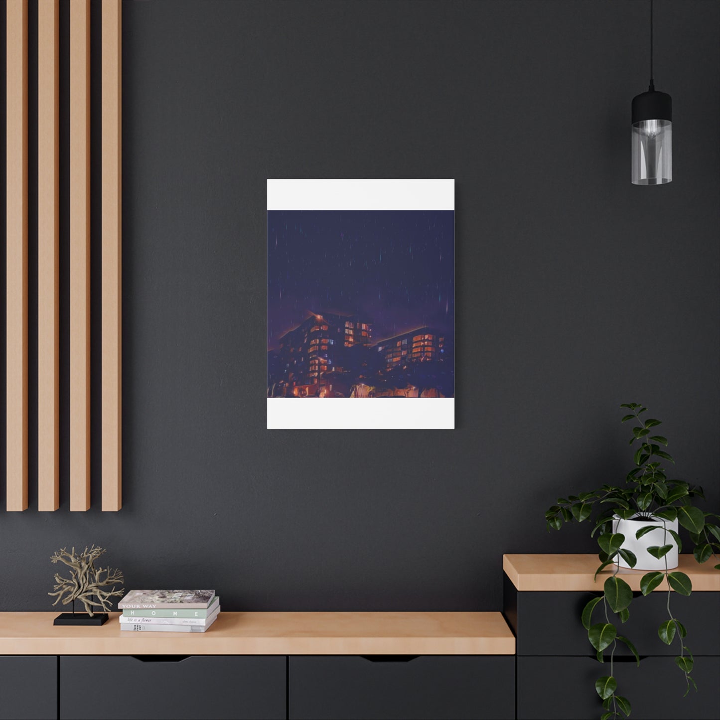 Neon Percipitation @ night - Canvas Print — Moody Urban Wall Art