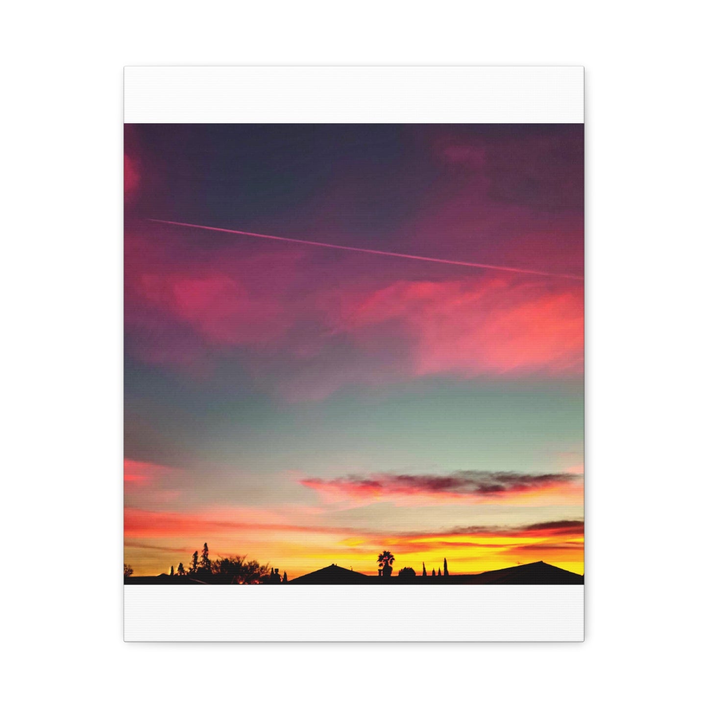 pink sky at morning - Horizon Matte Canvas Print — Vibrant Pink & Teal Sky Wall Art, Stretched 1.25"