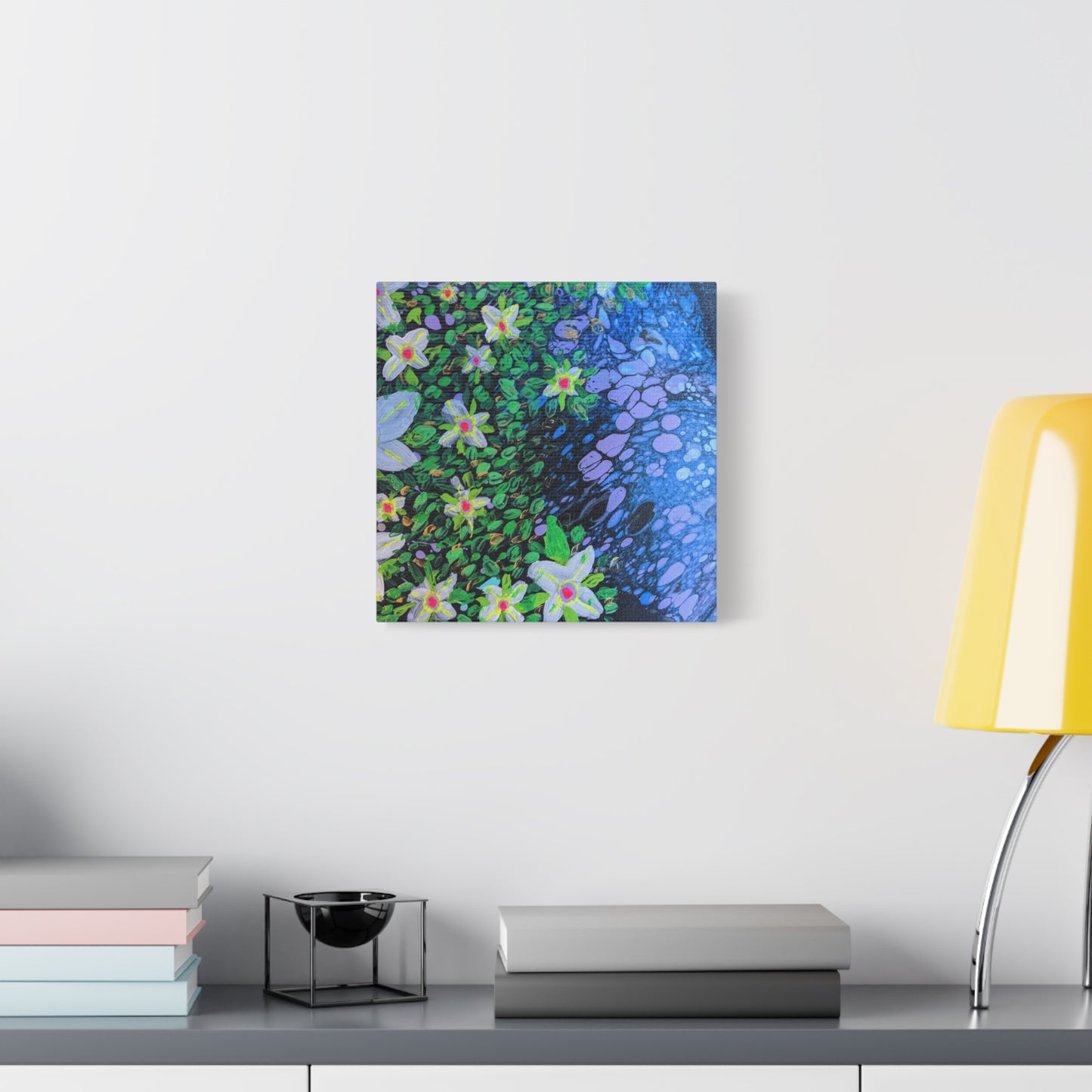 Floetrol&Flowers -  Reef Matte Canvas Wall Art — Blue & Green Abstract Flower Painting