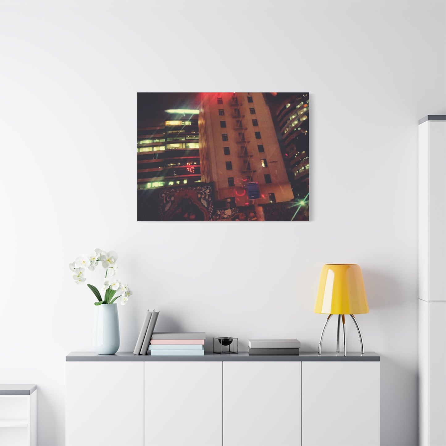 Hotel DeAnza - City Nightscape Canvas Print — Urban Street Art Building Matte Stretched 1.25"