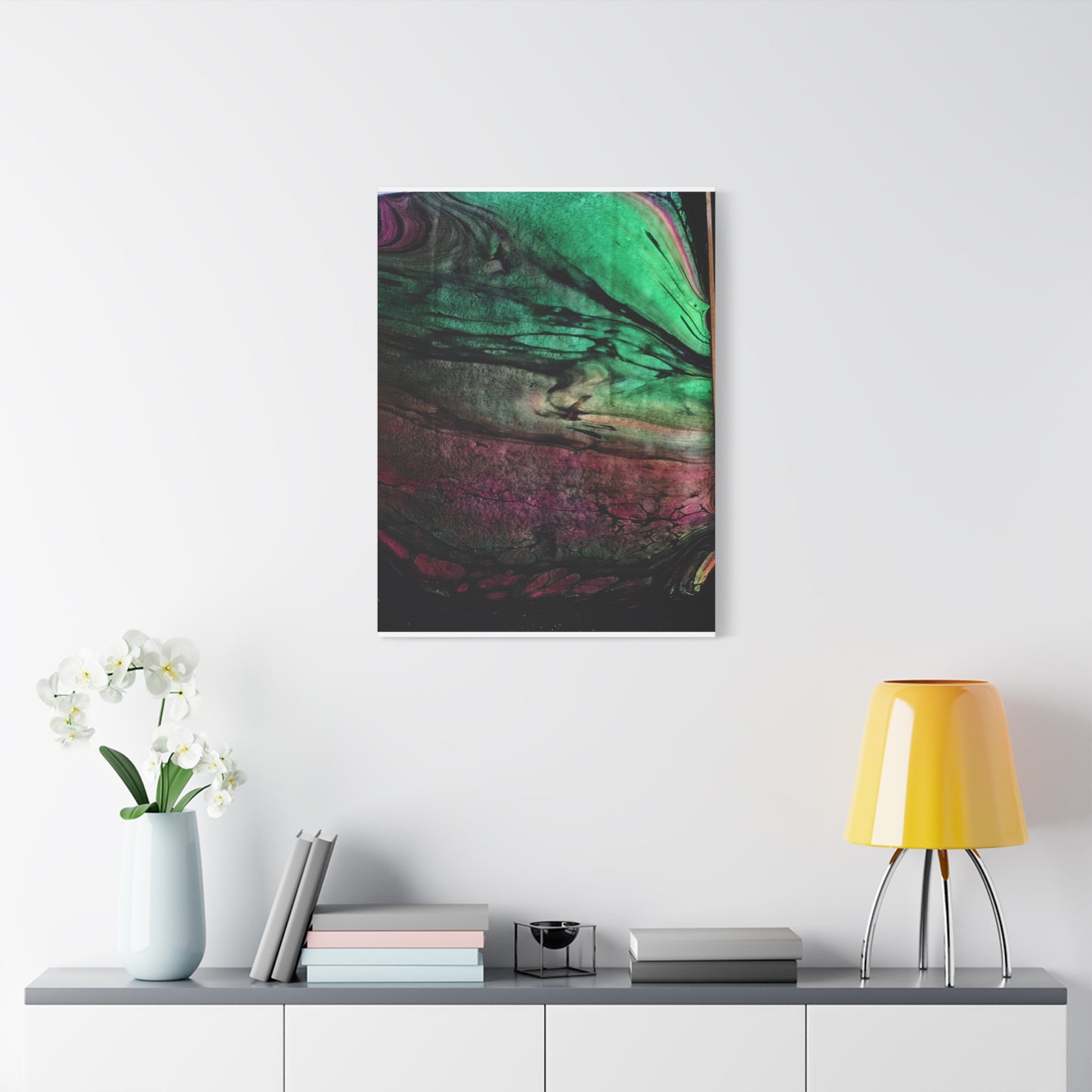flame tempered pour - Abstract Teal & Magenta Canvas Wall Art — Matte Stretched 1.25"
