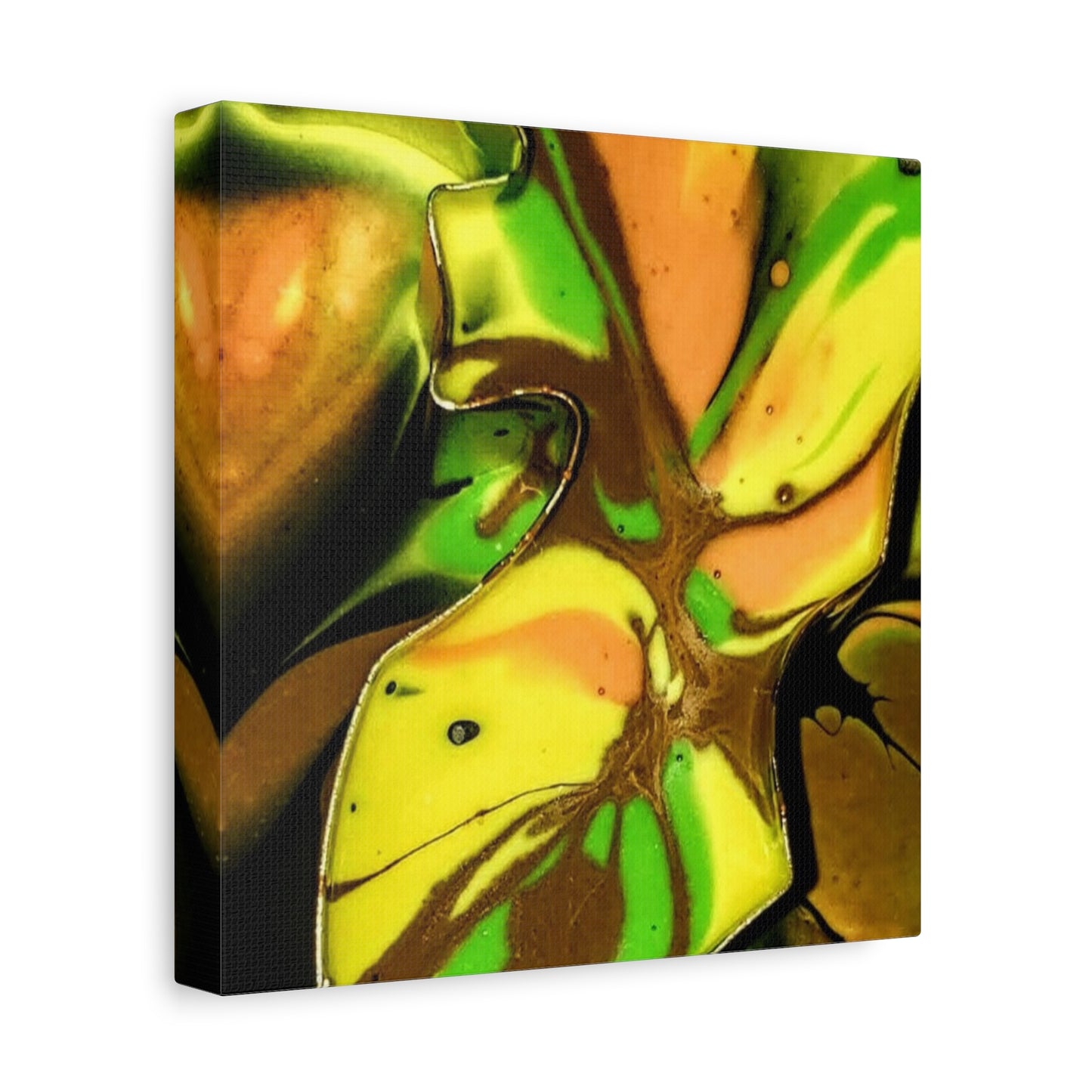 Abstract Green & Gold Fluid Art Matte Canvas Print (Stretched)