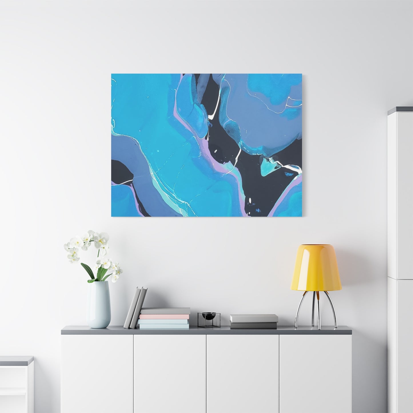 Abstract Blue Fluid Art Canvas Print — Matte Stretched Wall Art 1.25"